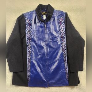 Bob Mackie Wearable Art blue leather jacket with embroidery NWT